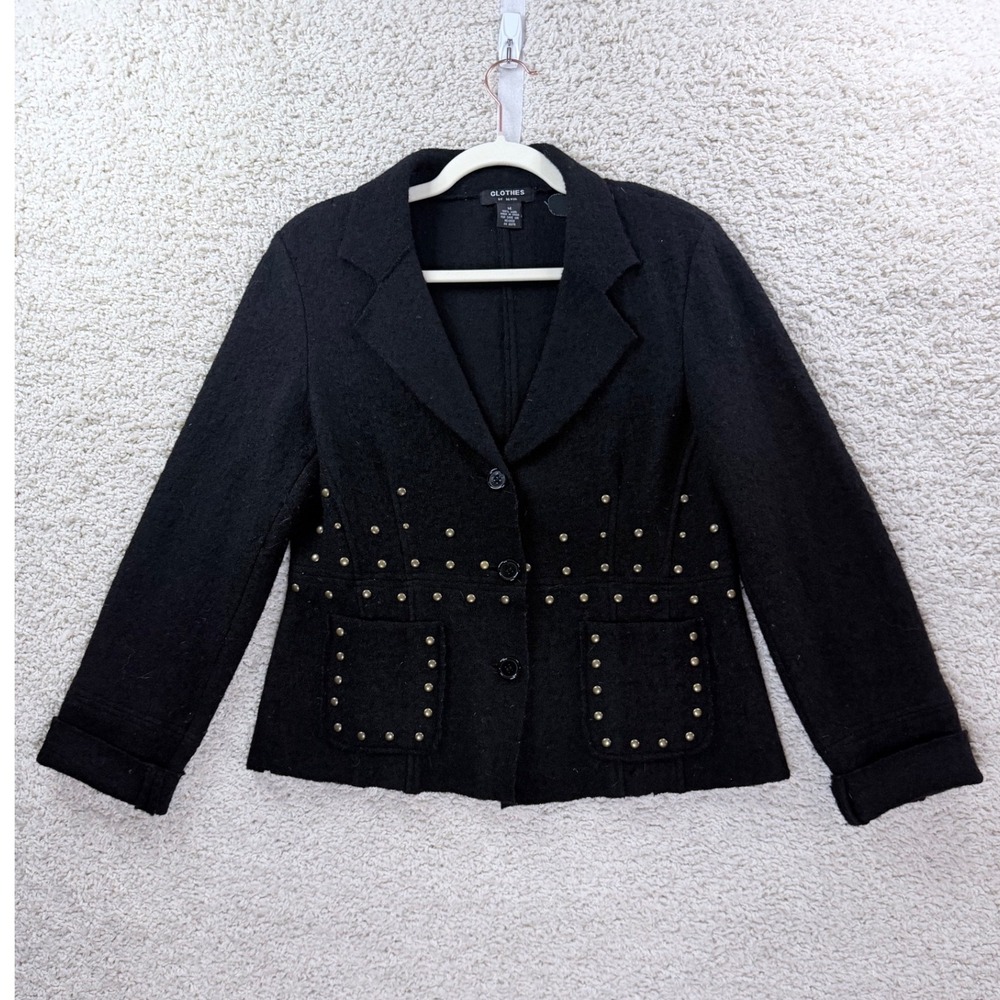 Clothes by Revue Wool Western Jacket Womens Medium Black Studded Blazer Brass